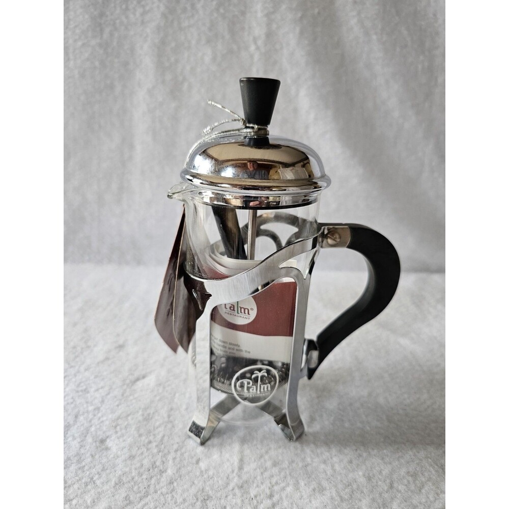 Palm Restaurant French Press Coffee Maker 3 Cup Glass Stainless NWT